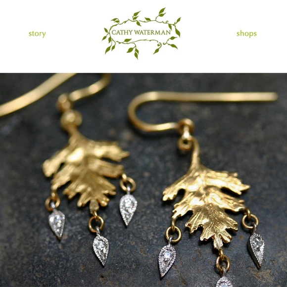CATHY WATERMAN Jewelry - CATHY WATERMAN ~ 22K Gold & Platinum Leaf Earrings